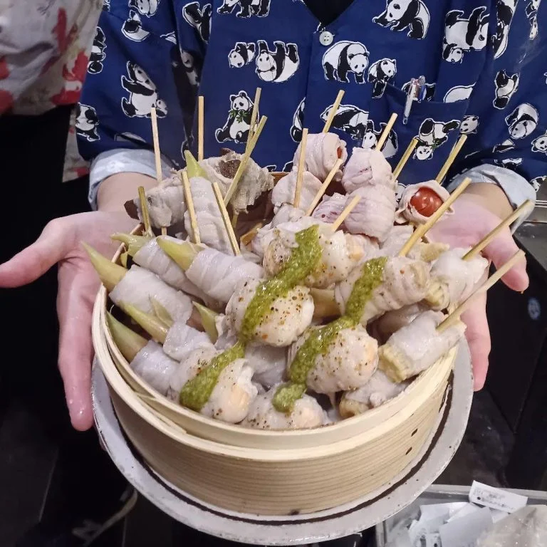 たまか食堂名物!蒸し野菜巻き串。蒲田居酒屋/蒲田宴会/蒲田ハッピーアワー/蒲田シャリキン/蒲田昼飲み/蒲田日本酒